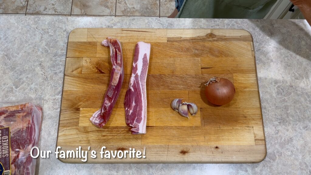 Base ingredients for the Loaded Potato Soup to get it started: bacon, onion, garlic.